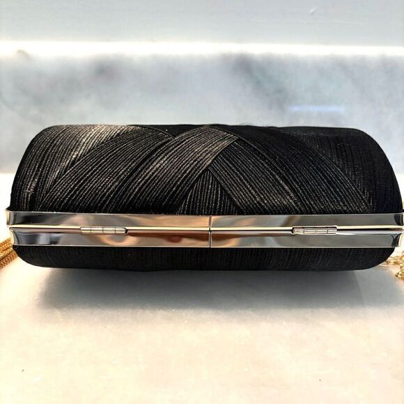 INC International Concepts Tassel Chain Strap Clutch Evening Bag Black Gold OS - Picture 7 of 8